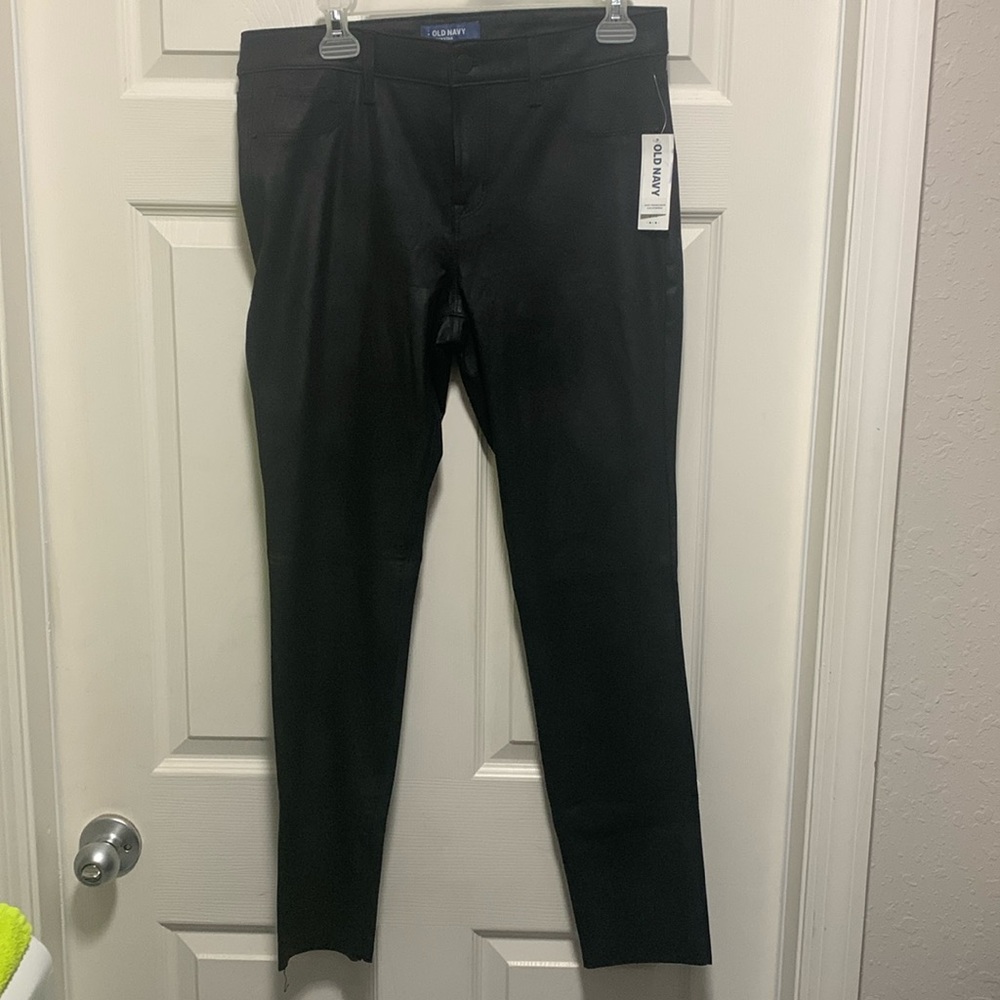Old Navy Mid-Rise Rockstar Faux Suede Leather Pants Black Jack Women’s Size 12